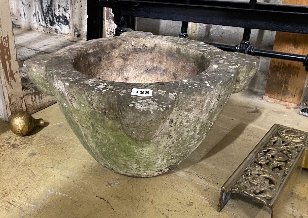 A Victorian marble mortar, width 46cm, height 23cm